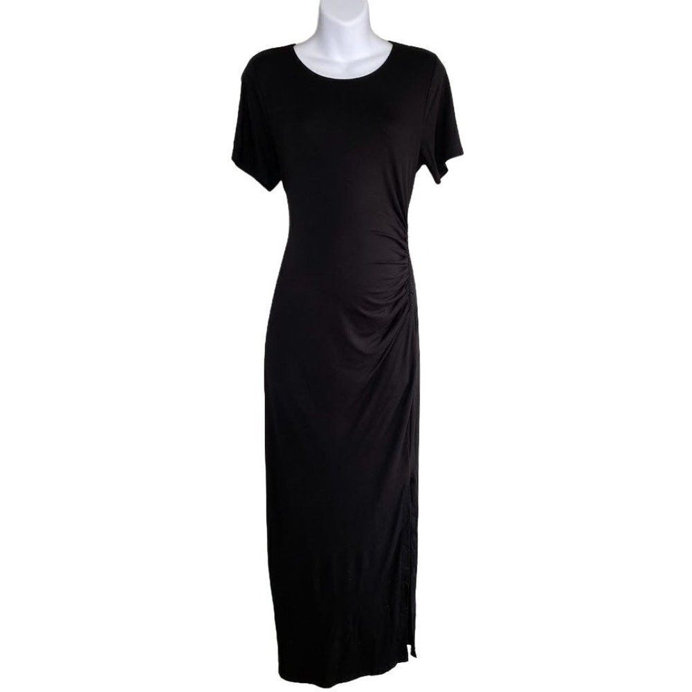 A Pea In The Pod Maternity Maxi Dress Women's LARGE‎ Black Short-Sleeve NEW